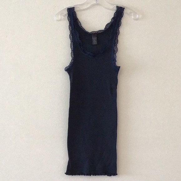 Banana Republic Lace Trim Navy Blue Tank Top Sz S - Picture 1 of 4
